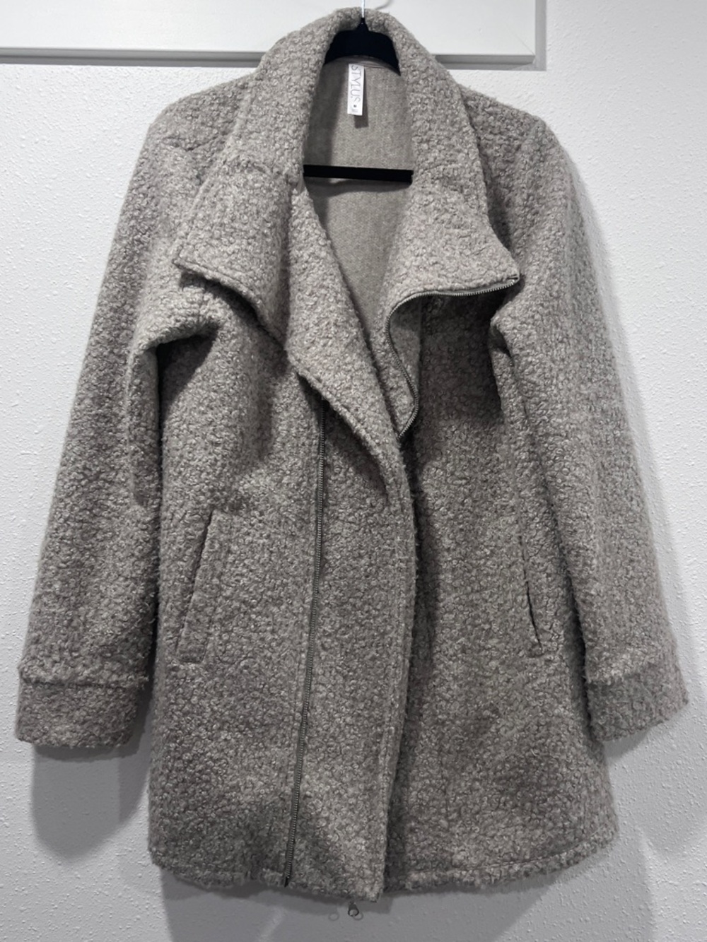 Women's Coat, Cowl Neck in Light Gray, size Medium, fuzzy teddy jacket